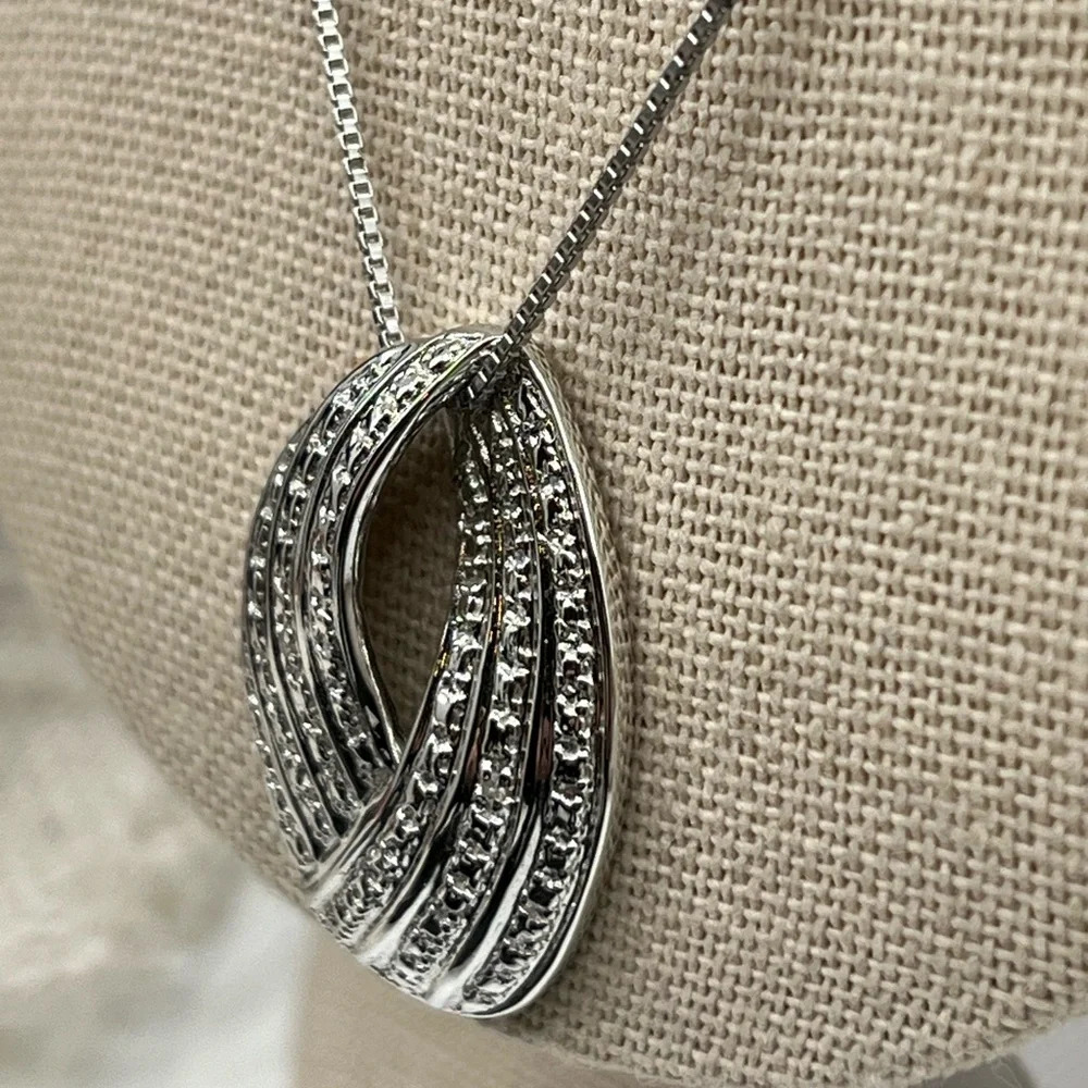 Vintage Technibond Platinum Over Sterling Silver Pendant Necklace - 18" - Picture 3 of 16